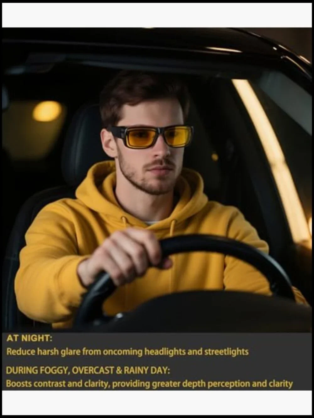 Night Driving Glasses HD Polarized Anti Glare Yellow Tint Wrap Around Fit Over